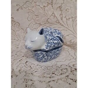 Vtg 80s Porcelain Ceramic Cat Gumps Thailand San Francisco Lidded Trinket Box